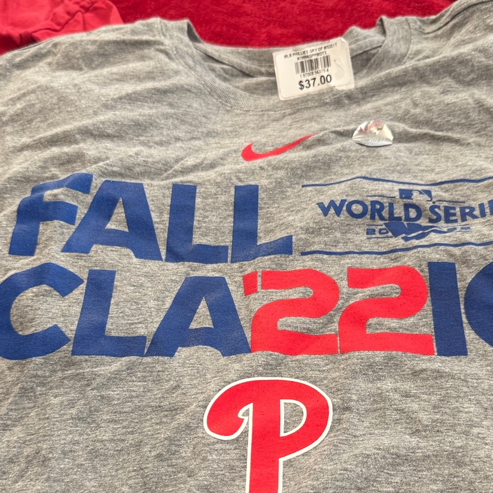 Nike Gray Tee with Blue and Red Phillies World Series Graphics